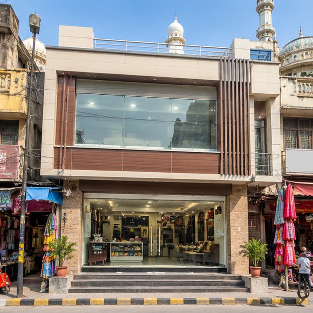 Illustrative commercial building frontage